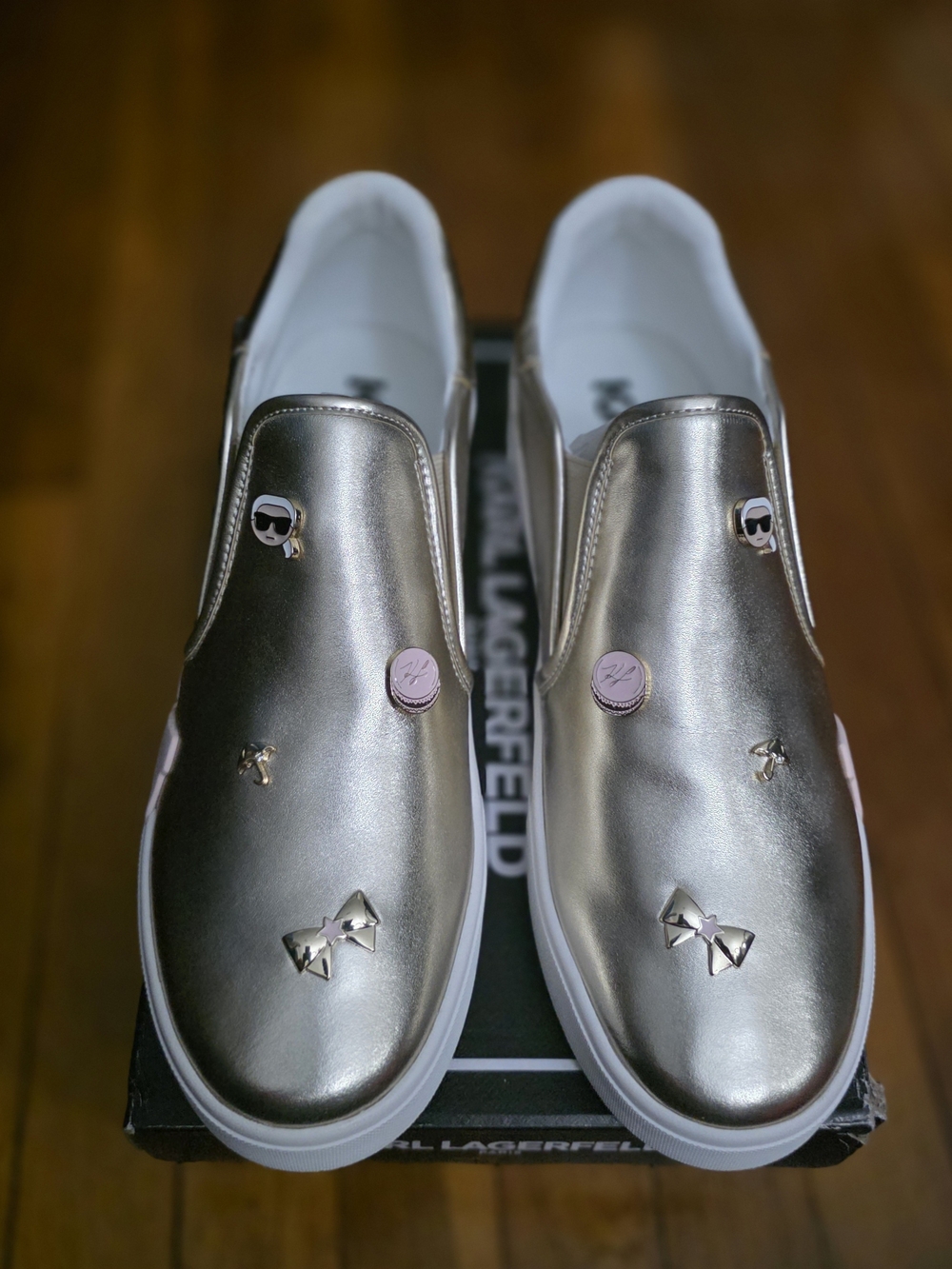 Karl Lagerfeld Metallic Slip-On Sneakers with Charms